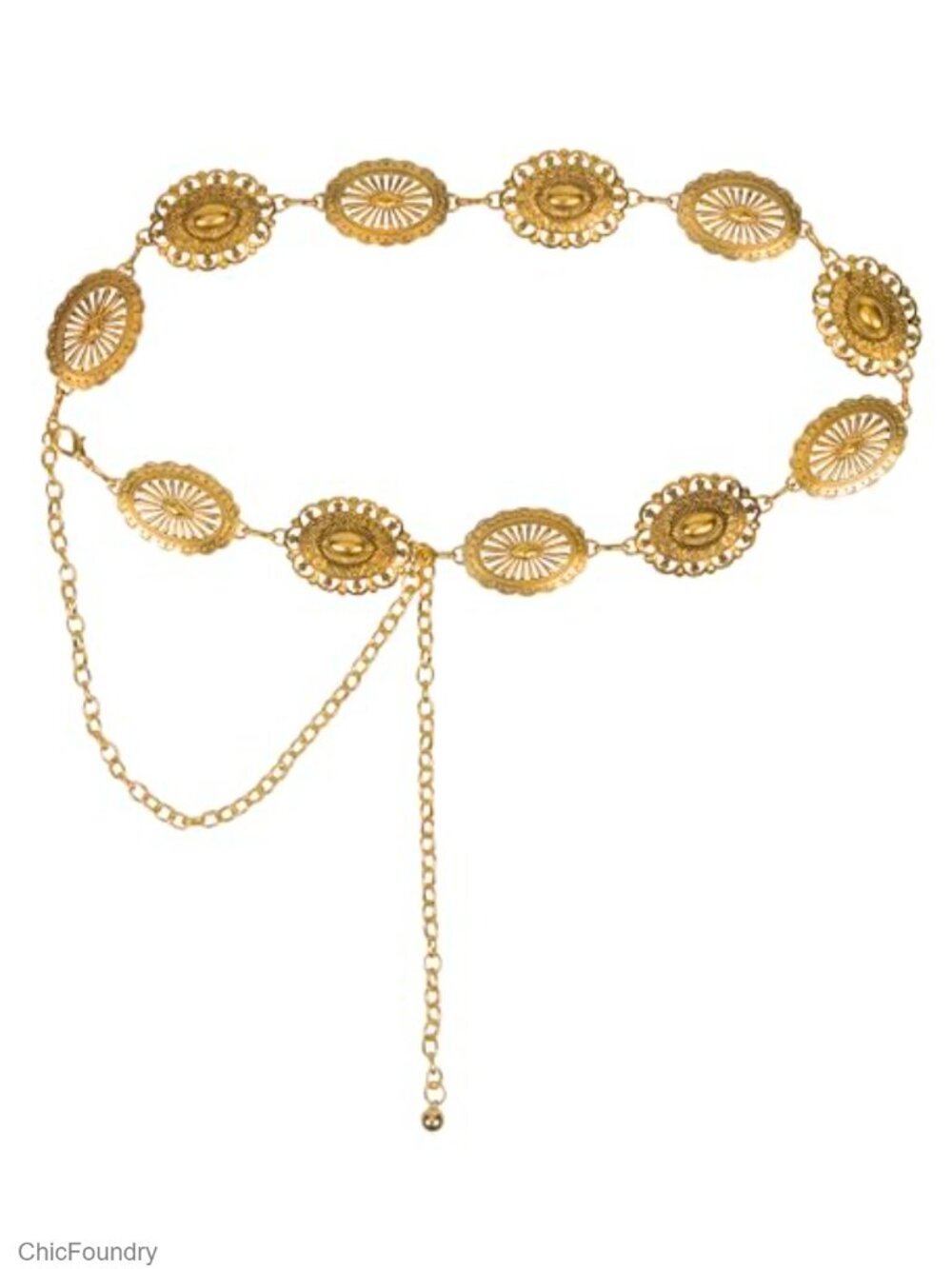 Women's Gold Metal Concho Belt Chain Adjustable Western Waist Chain Festival